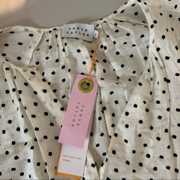 TANYA TAYLOR ILLA SILK FRILL RUFFLE PUFF BALLOON SLEEVE V NECK BLOUSE 6 - Picture 6 of 8